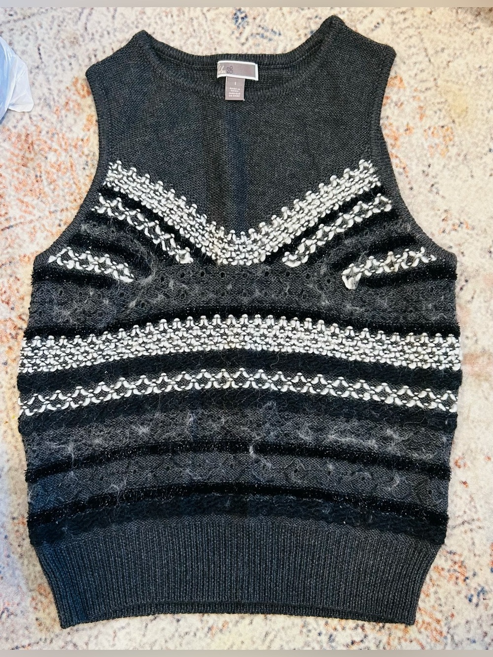 Chelsea28 Women Sweater Vest Gray White Black Glitter Sleeveless Size S